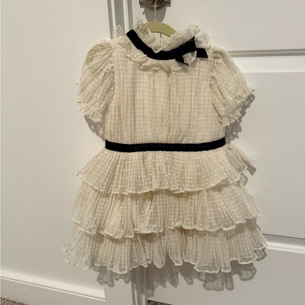 Janie and Jack Cream Ruffle Dress with Black Accents